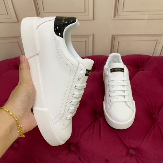Tenis DG Portofino Couro Liso Branco com Preto