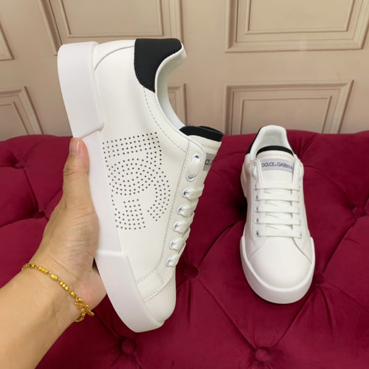Tenis DG Portofino Couro com logo Branco com Preto