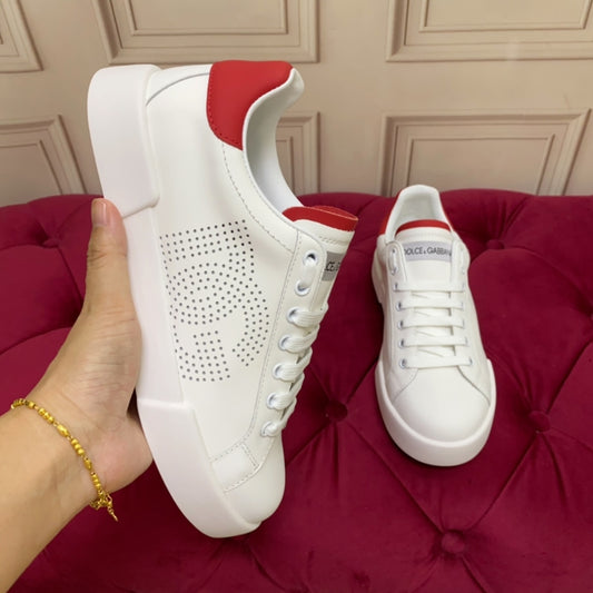 Tenis DG Portofino Couro com logo Branco com Vermelho
