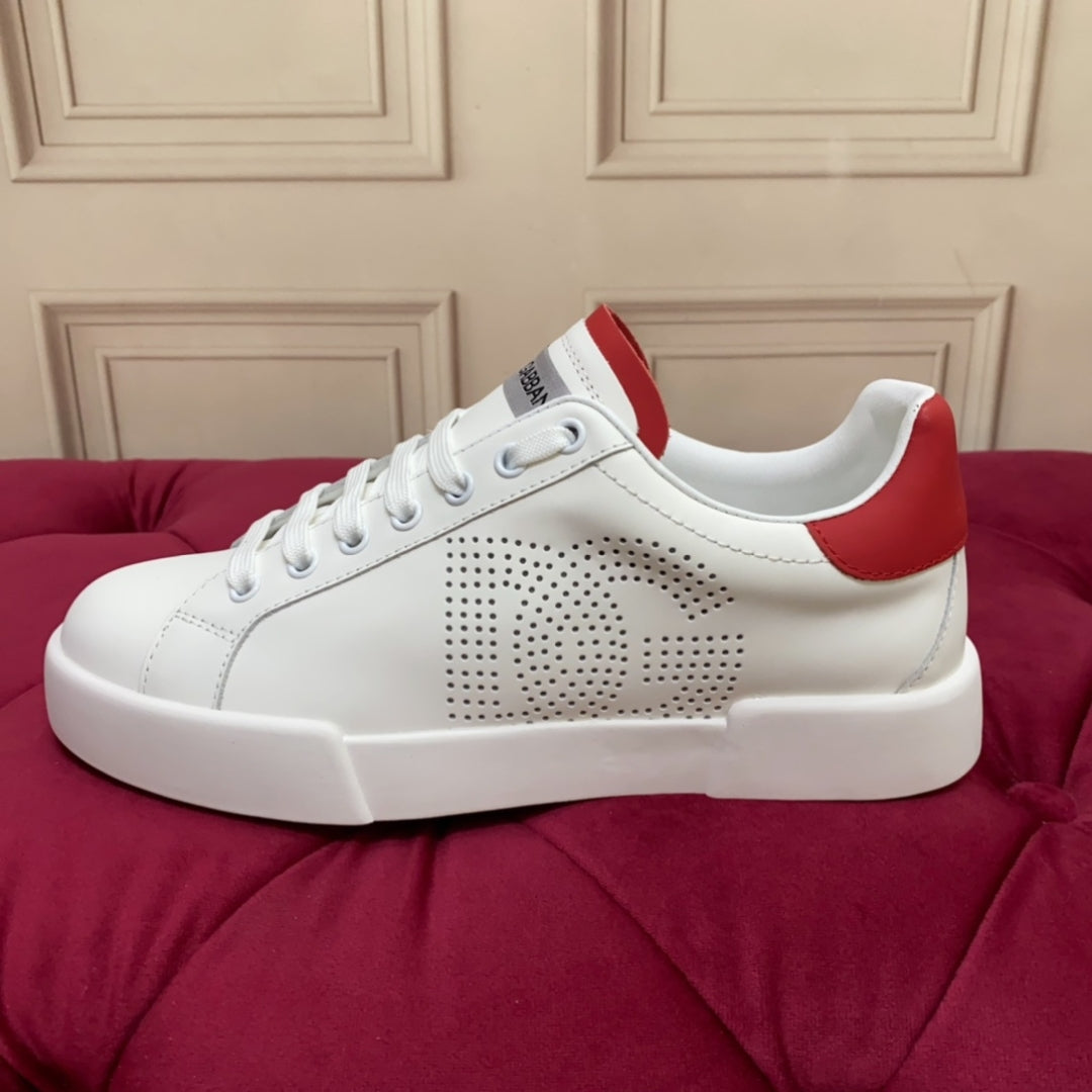 Tenis DG Portofino Couro com logo Branco com Vermelho