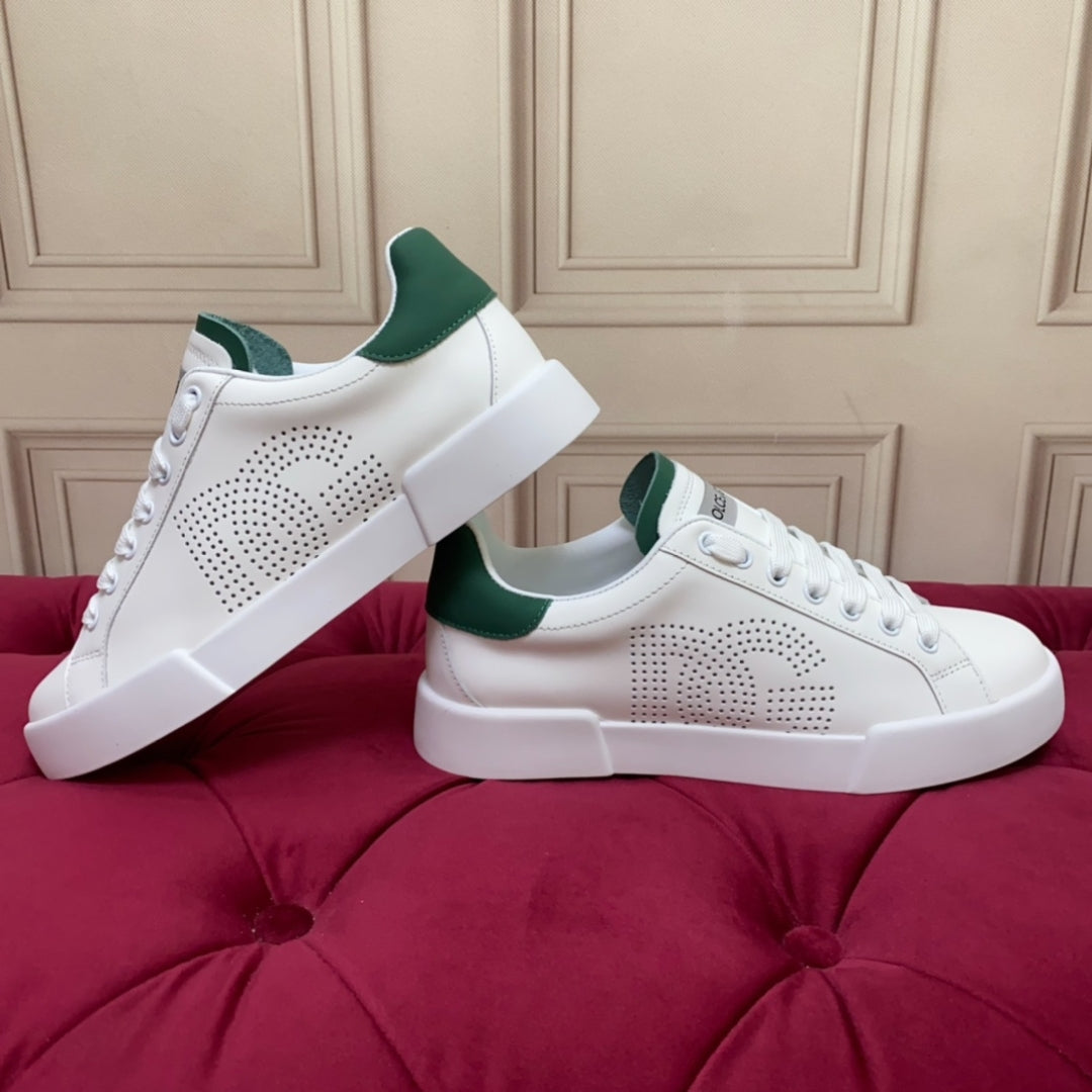 Tenis DG Portofino Couro com logo Branco com Verde