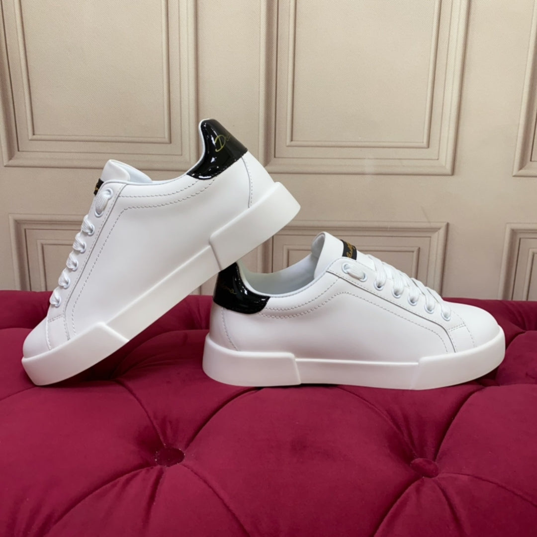 Tenis DG Portofino Couro Liso Branco com Preto