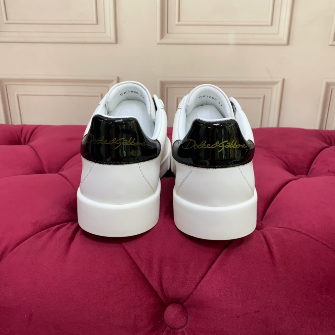 Tenis DG Portofino Couro Liso Branco com Preto