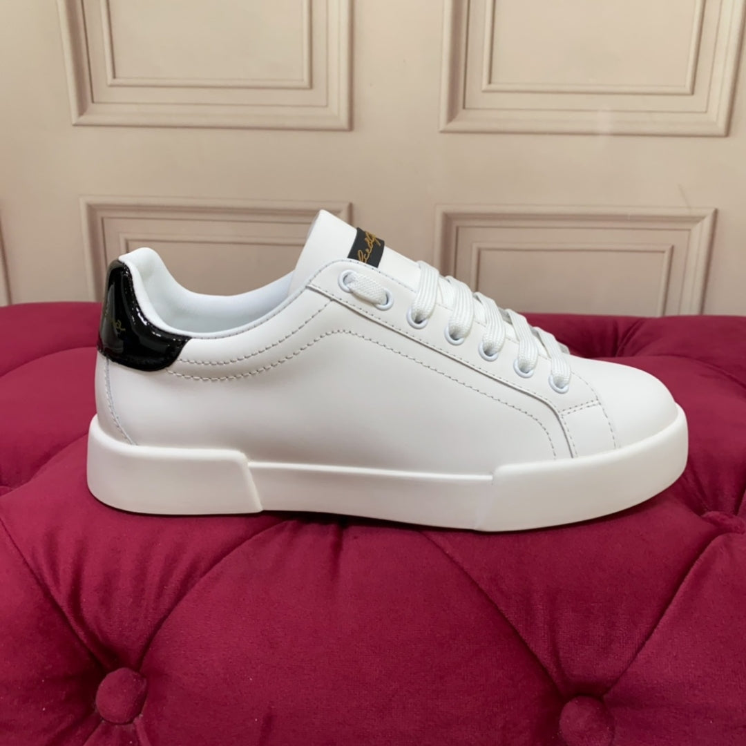 Tenis DG Portofino Couro Liso Branco com Preto