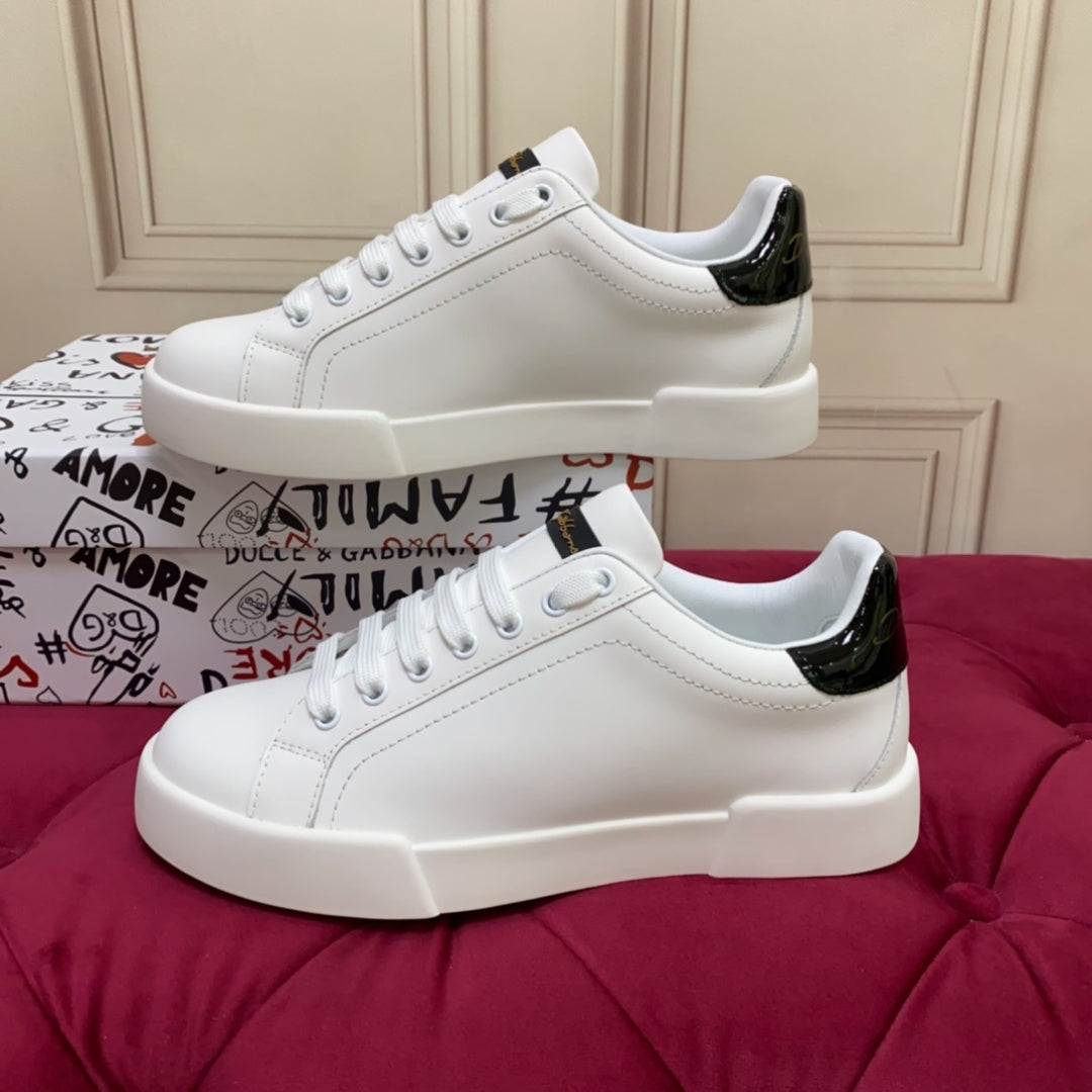 Tenis DG Portofino Couro Liso Branco com Preto