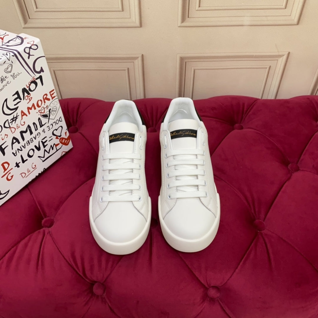 Tenis DG Portofino Couro Liso Branco com Preto