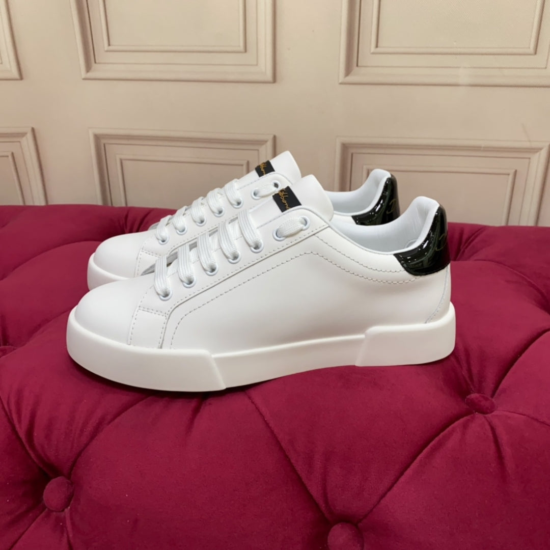 Tenis DG Portofino Couro Liso Branco com Preto